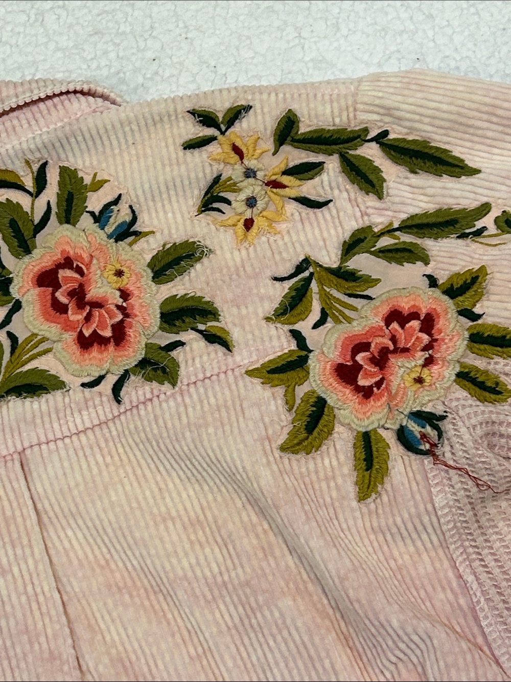 We The Free Dawn Break Pink Corduroy Jacket Medium Floral Embroidered Cotton - Picture 13 of 17
